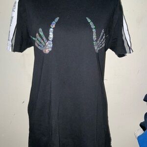 Victoria’s Secret Pink Black T-Shirt with Holographic Skeleton Design size xs